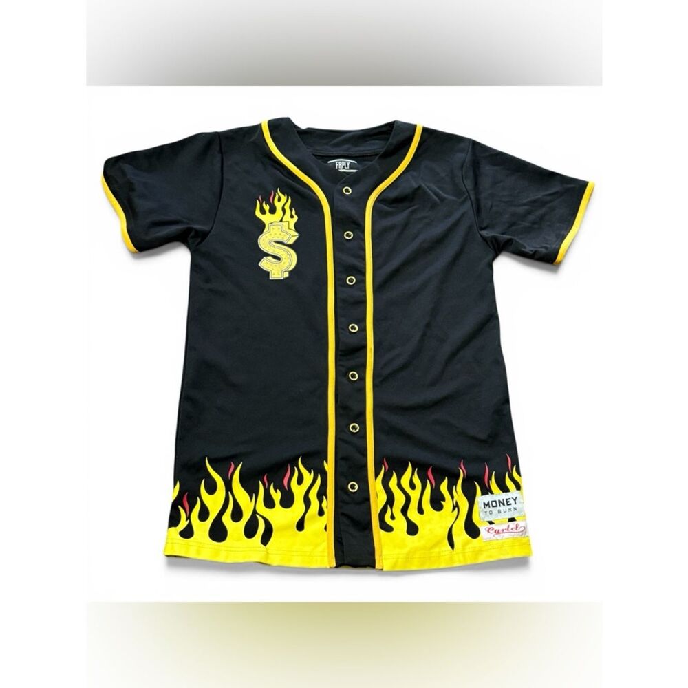 FRPLY Cartel "Money To Burn" Flame Baseball Jersey Shirt Simpsons Theme L